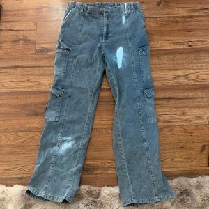 VIP Trendy Denim Cargo jeans Stretch Pull on Juniors 13 Y2K pants blue